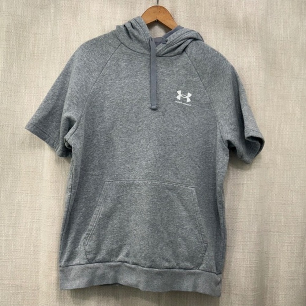 UA Under Armour Mens M Rival Fleece Short Sleeve Hoodie Gray Cotton Blend